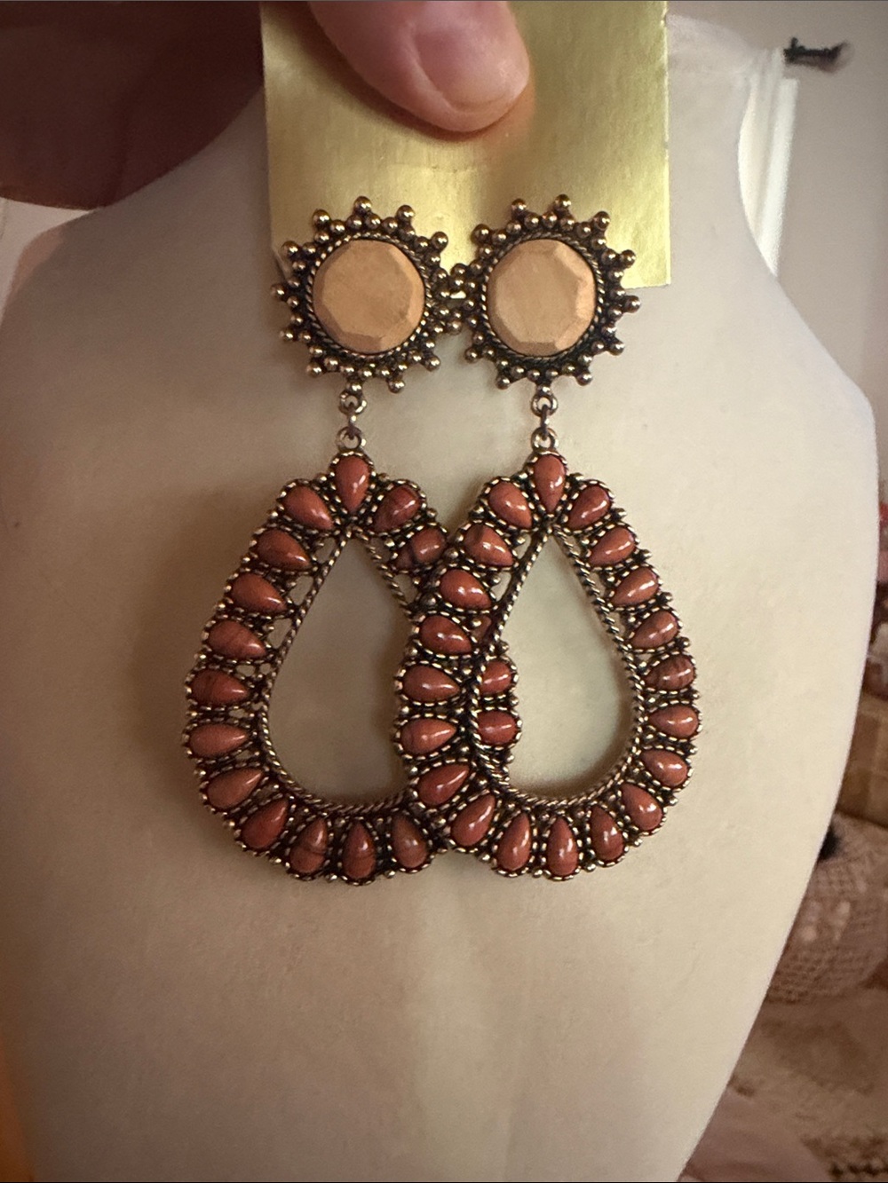 Free People coral and wood Teardrop Beaded Dangle Earrings